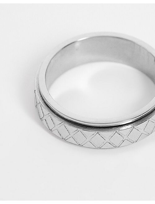 ASOS DESIGN stainless steel movement band ring with embossed detail in silver