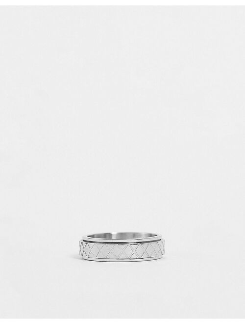 ASOS DESIGN stainless steel movement band ring with embossed detail in silver