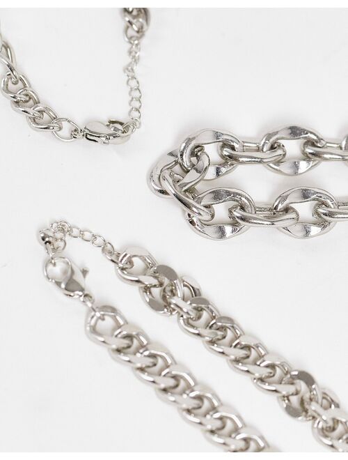 ASOS DESIGN 3 pack chain bracelet set in silver tone