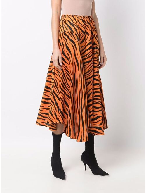 Balenciaga tiger-print mid-length silk skirt