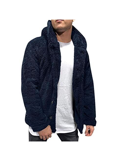 KEEYO Men's Fuzzy Sherpa Fleece Hoodie Jackets Casual Comfy Button Up Open Front Cardigans Soft Warm Winter Coats Outerwear