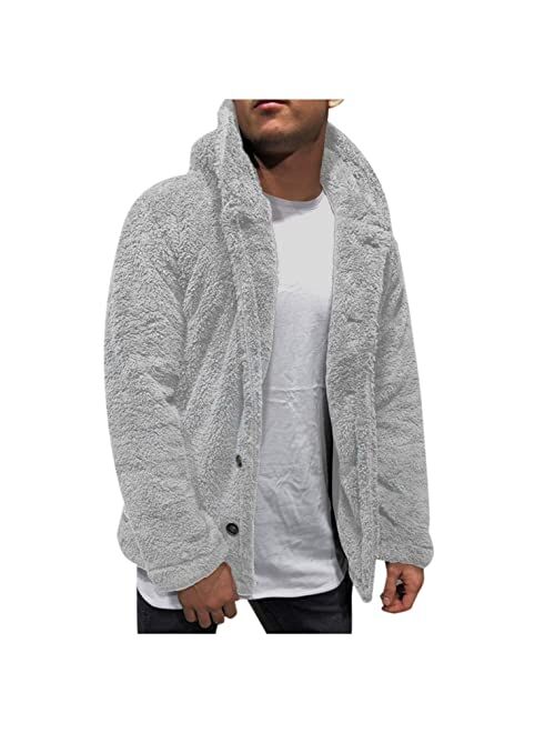 KEEYO Men's Fuzzy Sherpa Fleece Hoodie Jackets Casual Comfy Button Up Open Front Cardigans Soft Warm Winter Coats Outerwear