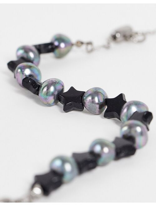 Reclaimed vintage inspired unisex bracelet with 90s star beads in black