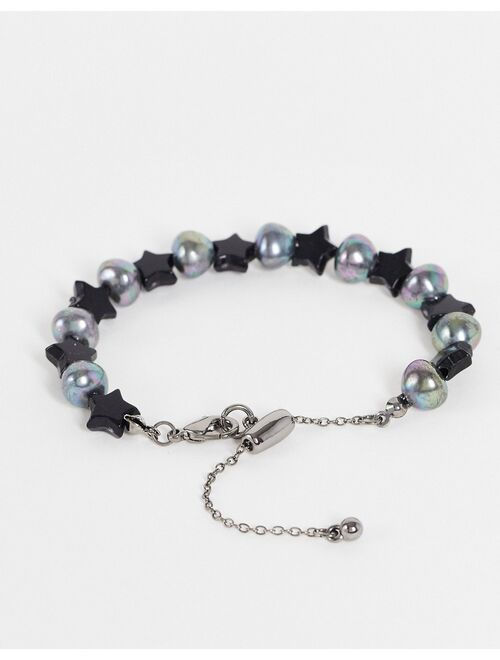 Reclaimed vintage inspired unisex bracelet with 90s star beads in black