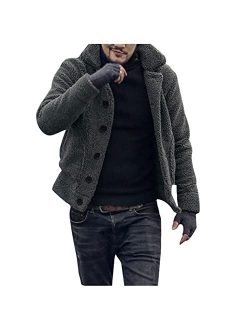 KEEYO Mens Sherpa Fleece Jacket Fashion Button Up Thick Quilted Lined Windproof Fuzzy Winter Teddy Coat Outwear with Pockets