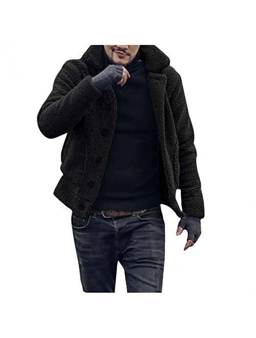 KEEYO Mens Sherpa Fleece Jacket Fashion Button Up Thick Quilted Lined Windproof Fuzzy Winter Teddy Coat Outwear with Pockets