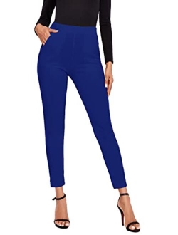 Women's Solid High Waist Tapered Ankle Stretch Work Pants