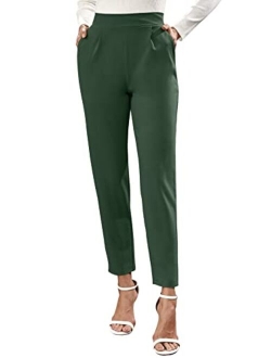 Women's Solid High Waist Tapered Ankle Stretch Work Pants