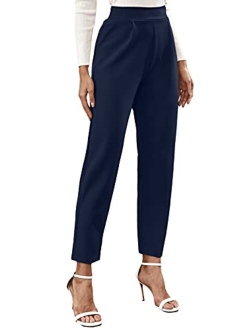 Women's Solid High Waist Tapered Ankle Stretch Work Pants