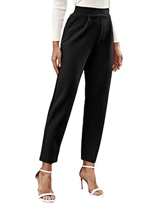 Floerns Women's Solid High Waist Tapered Ankle Stretch Work Pants