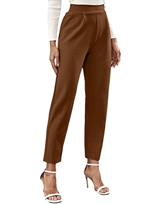 Floerns Women's Solid High Waist Tapered Ankle Stretch Work Pants