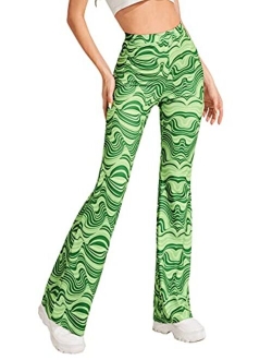 Women's Paisley Print Elastic Waist Flare Leg Workout Pants