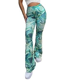 Women's Paisley Print Elastic Waist Flare Leg Workout Pants