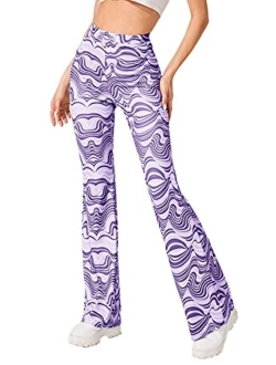 Women's Paisley Print Elastic Waist Flare Leg Workout Pants