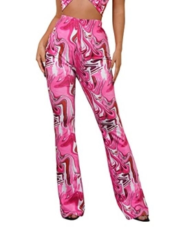 Women's Paisley Print Elastic Waist Flare Leg Workout Pants