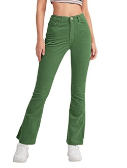 Women's Elegant High Waist Flare Leg Zipper Fly Corduroy Trouser Pants