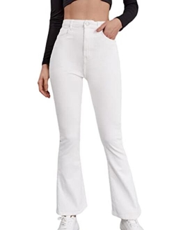 Women's Elegant High Waist Flare Leg Zipper Fly Corduroy Trouser Pants