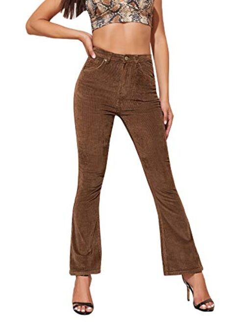 Floerns Women's Elegant High Waist Flare Leg Zipper Fly Corduroy Trouser Pants