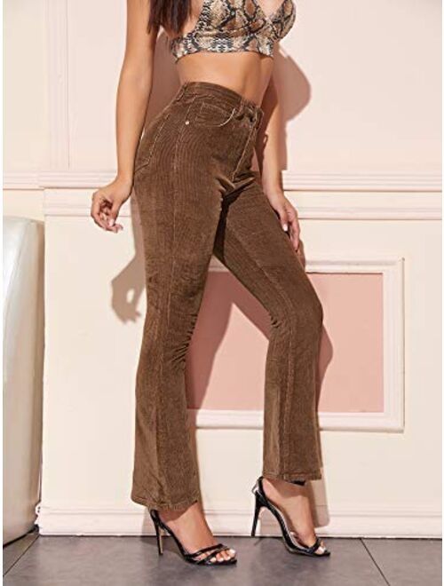 Floerns Women's Elegant High Waist Flare Leg Zipper Fly Corduroy Trouser Pants