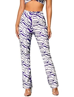 Women's Zebra Print High Waist Flare Leg Pants Trousers