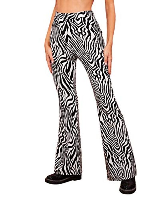 Floerns Women's Zebra Print High Waist Flare Leg Pants Trousers