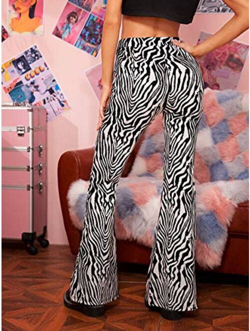 Floerns Women's Zebra Print High Waist Flare Leg Pants Trousers