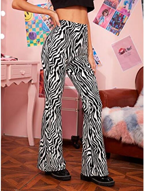 Floerns Women's Zebra Print High Waist Flare Leg Pants Trousers