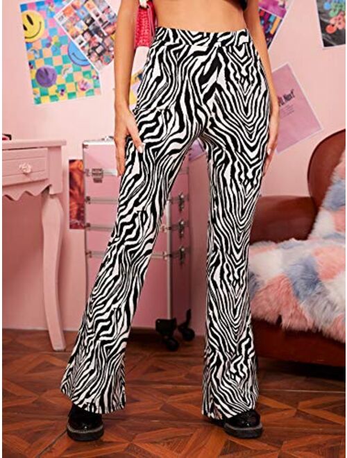 Floerns Women's Zebra Print High Waist Flare Leg Pants Trousers