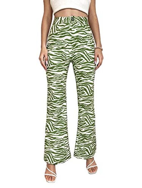 Floerns Women's Zebra Print High Waist Flare Leg Pants Trousers