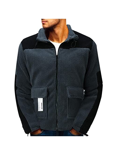 KEEYO Men's Sherpa Fleece Full Zip Jacket Heavyweight Quilted Lined Warm Fuzzy Teddy Coats Relaxed Fit Winter Bomber Jackets