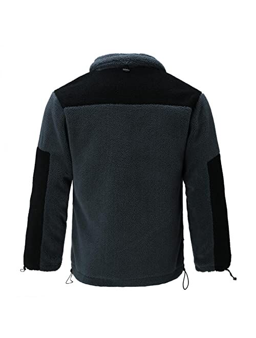 KEEYO Men's Sherpa Fleece Full Zip Jacket Heavyweight Quilted Lined Warm Fuzzy Teddy Coats Relaxed Fit Winter Bomber Jackets