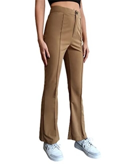 Women's Casual High Waisted Cropped Work Pants Trousers with Pocket