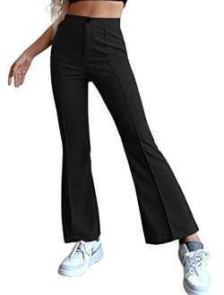 Women's Casual High Waisted Cropped Work Pants Trousers with Pocket