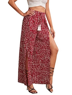 Women's Ditsy Floral Tie Front Wide Leg Wrap Long Pants