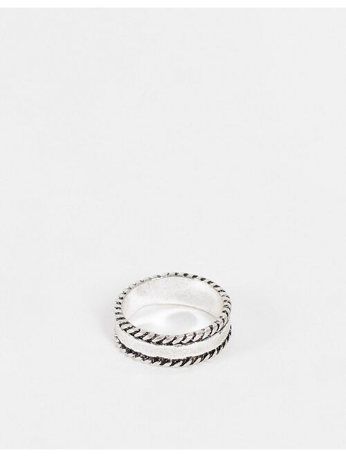 ASOS DESIGN band ring with rope edges in burnished silver tone