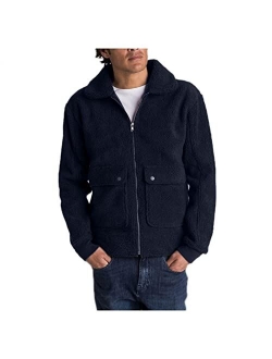 KEEYO Mens Fluffy Sherpa Fleece Jackets Fashion Casual Full Zip Stand Collar Fuzzy Warm Big and Tall Windproof Winter Coats