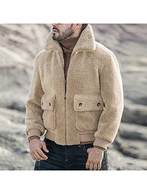 KEEYO Mens Fluffy Sherpa Fleece Jackets Fashion Casual Full Zip Stand Collar Fuzzy Warm Big and Tall Windproof Winter Coats