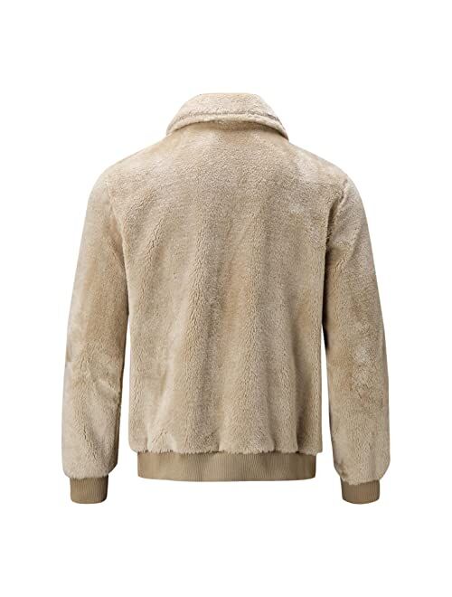 KEEYO Mens Fluffy Sherpa Fleece Jackets Fashion Casual Full Zip Stand Collar Fuzzy Warm Big and Tall Windproof Winter Coats