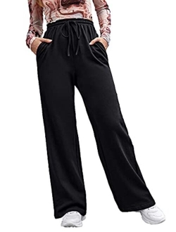 Women's Solid Drawstring Sweatpant Joggers Straight Leg Pants