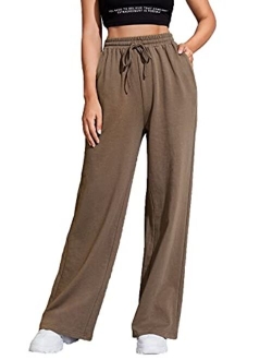 Women's Solid Drawstring Sweatpant Joggers Straight Leg Pants