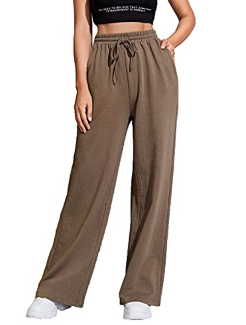 Floerns Women's Solid Drawstring Sweatpant Joggers Straight Leg Pants