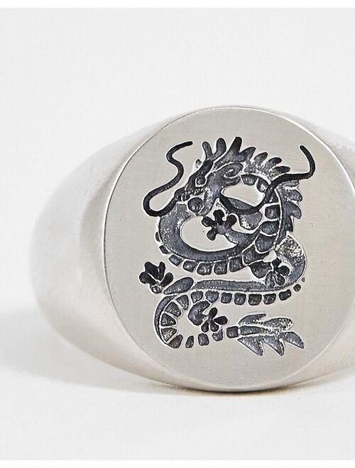 Serge DeNimes sterling silver signet ring with dragon engraving