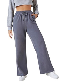 Womens Drawstring High Waist Wide Leg Pants