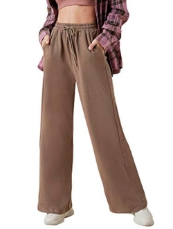 Womens Drawstring High Waist Wide Leg Pants