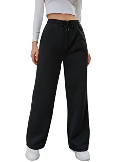 Womens Drawstring High Waist Wide Leg Pants