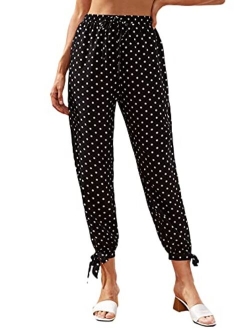 Women's Solid High Waist Split Knot Hem Long Pants