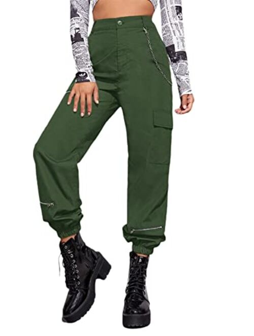 Floerns Women's High Waisted Jogger Pants Solid Outdoor Cargo Pants