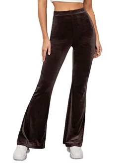 Women's Velvet Flare Leg High Waist Casual Bell Bottom Long Pants