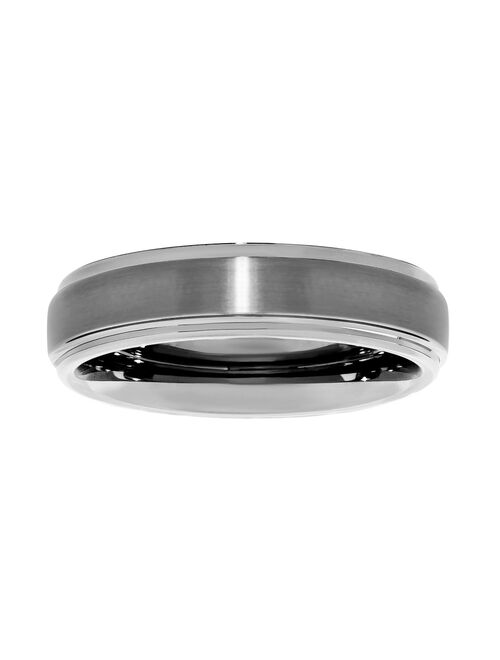 Men's Lovemark Tungsten 6 mm Step Edge Satin Center Wedding Band