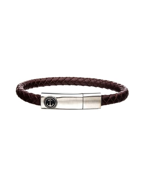 Men's Ion-Plated Stainless Steel Leather Anchor Bracelet